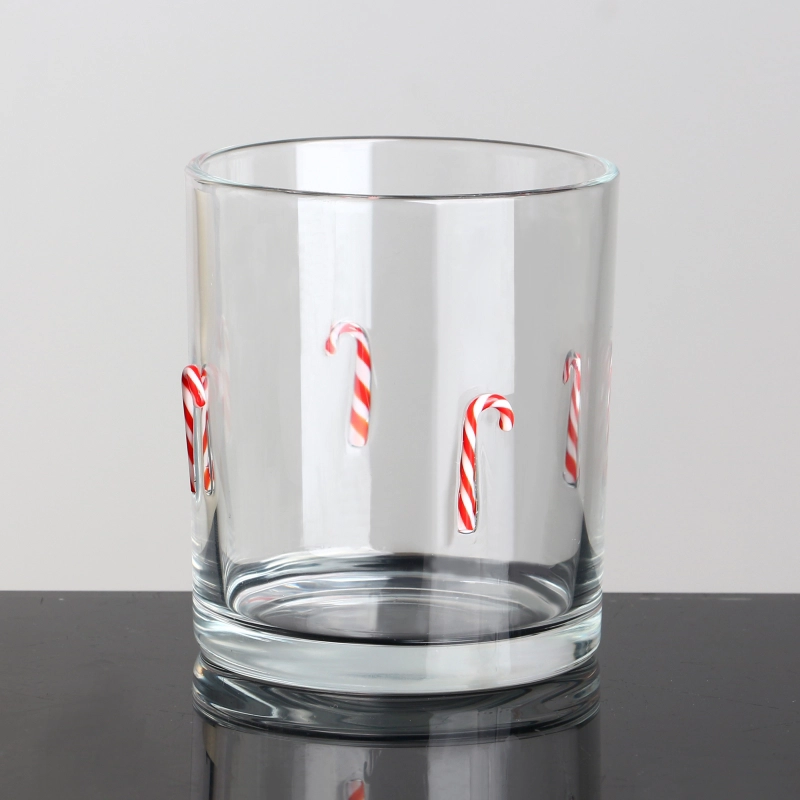 Atacado de luxo transparente incrustado em bastão de doces decoração de natal potes de vela 10 onças 12 onças suporte de vela de vidro vazio com tampa