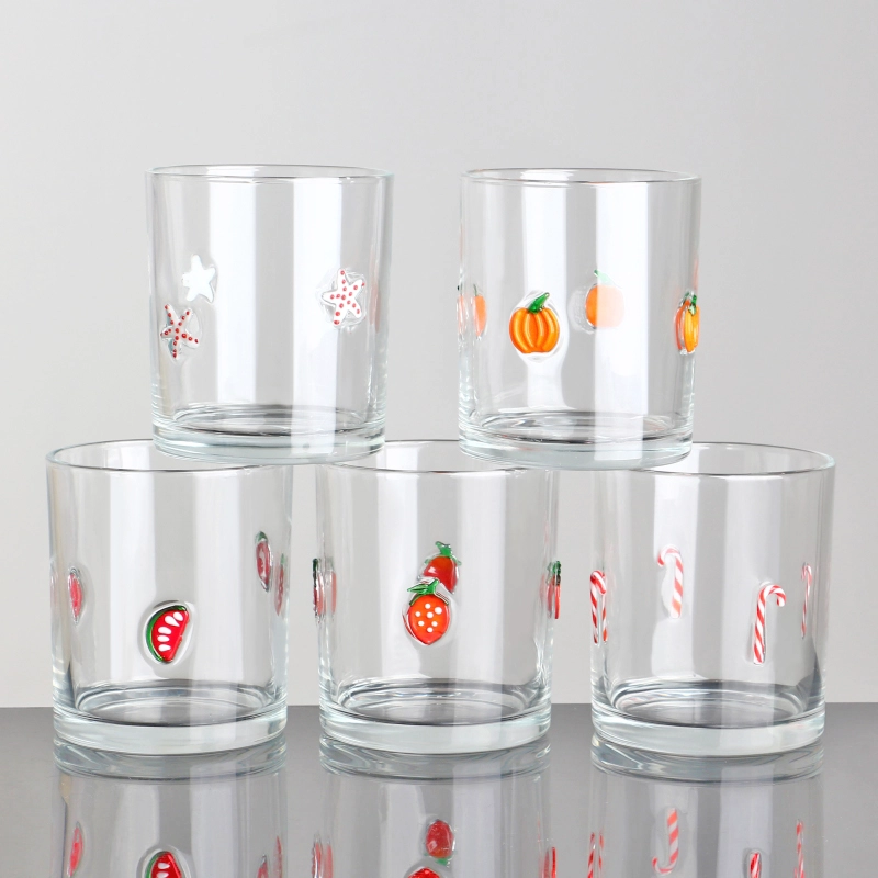 Atacado de luxo transparente incrustado em bastão de doces decoração de natal potes de vela 10 onças 12 onças suporte de vela de vidro vazio com tampa