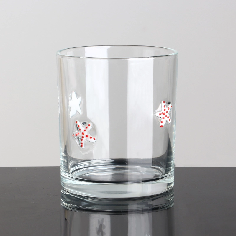 8oz 10oz Inlay Star Decor Kaarspotten Groothandel lege glazen kaarscontainer met bamboe deksel voor bruiloften