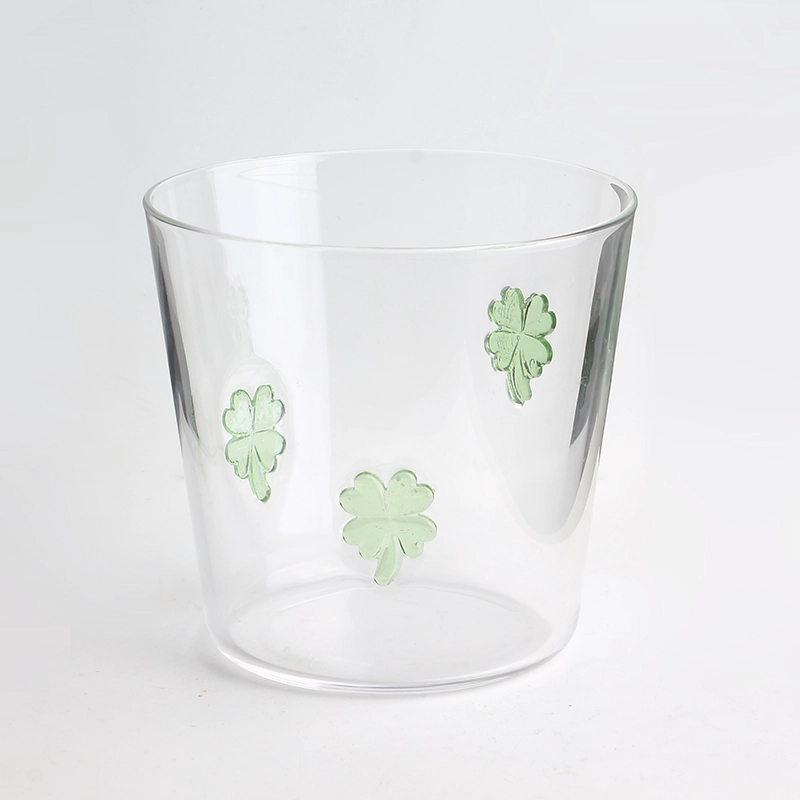Handgeblazen aangepaste 3D Clover Inlay Design 300ml 10oz hoge borosilicaatglas Tumbler cup