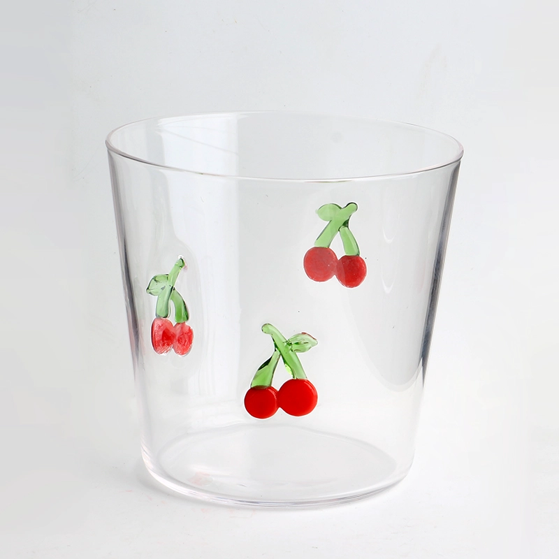Handmade Custom 3D Cherry Inlay 300ml 10oz High Borosilicate Glass Drinking cup