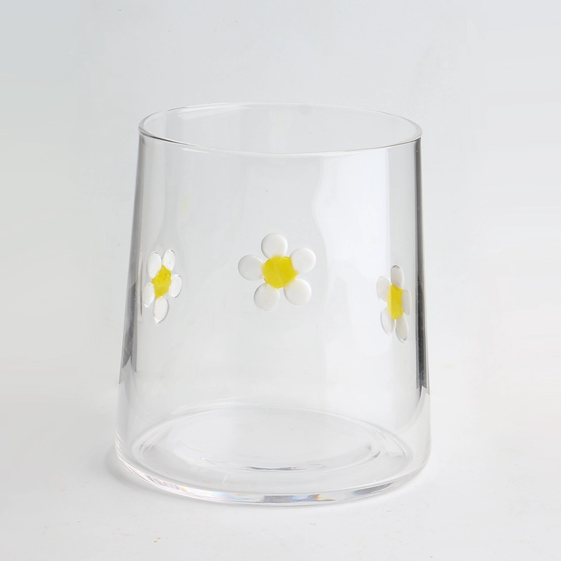 Pot de stockage en verre transparent avec incrustation de marguerite 3D de 10oz, avec couvercle hermétique en bambou, verre à haute teneur en Borosilicate pour garde-manger