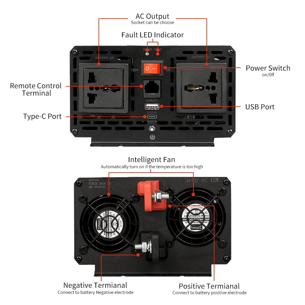 12V 2000W Pure Sine Power Inverter - COPY - pw975e