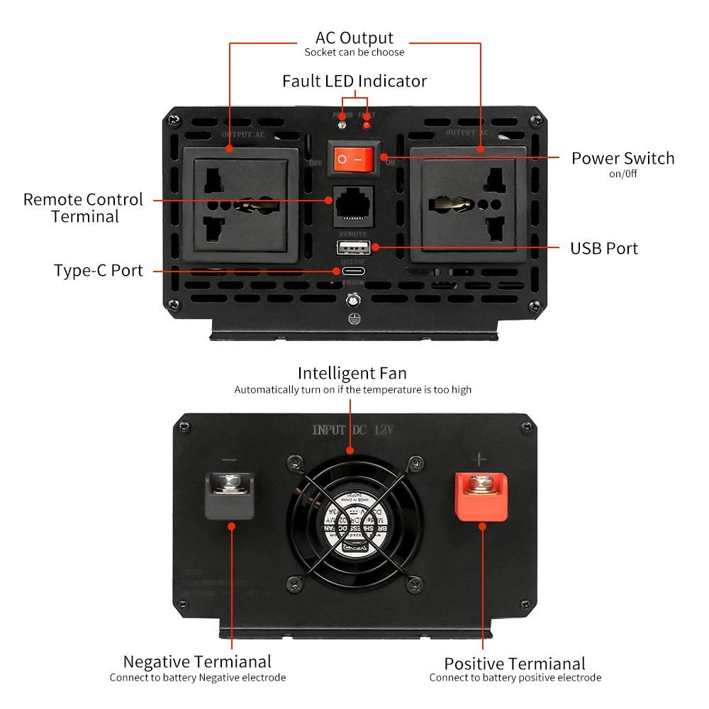 24V 1000W Pure Sine Power Inverter