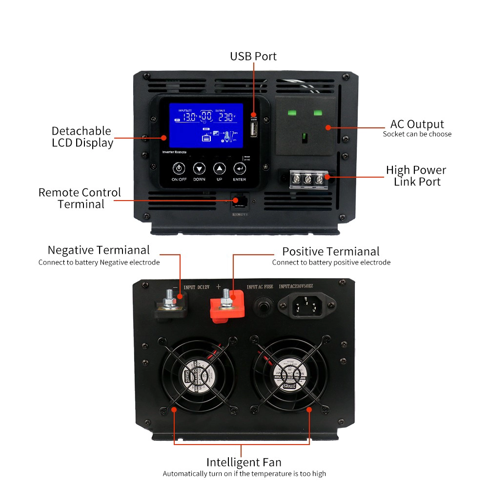12V 2000W UPS Inverter Chargers w/Detachable LCD - COPY - k4cdsg