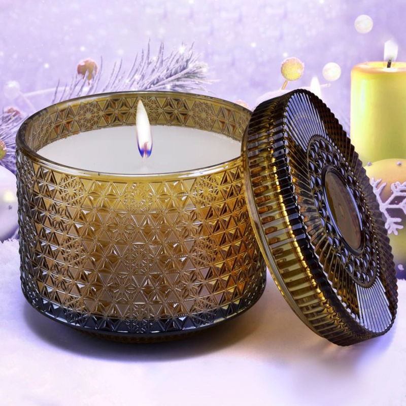 25oz 720ml luxury glass candle jars and lids wholesale snowflake pattern design