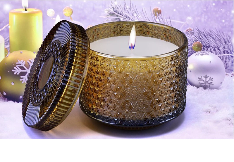 25oz 720ml luxury glass candle jars and lids wholesale snowflake pattern design 25oz 720ml luxury glass candle jars and lids wholesale snowflake pattern design