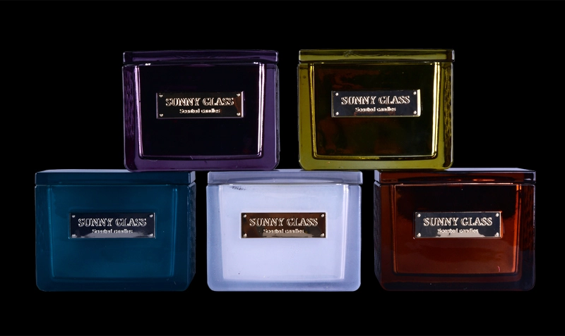 13oz 370ml rectangle modern glass candle containers with lids for holiday gifts