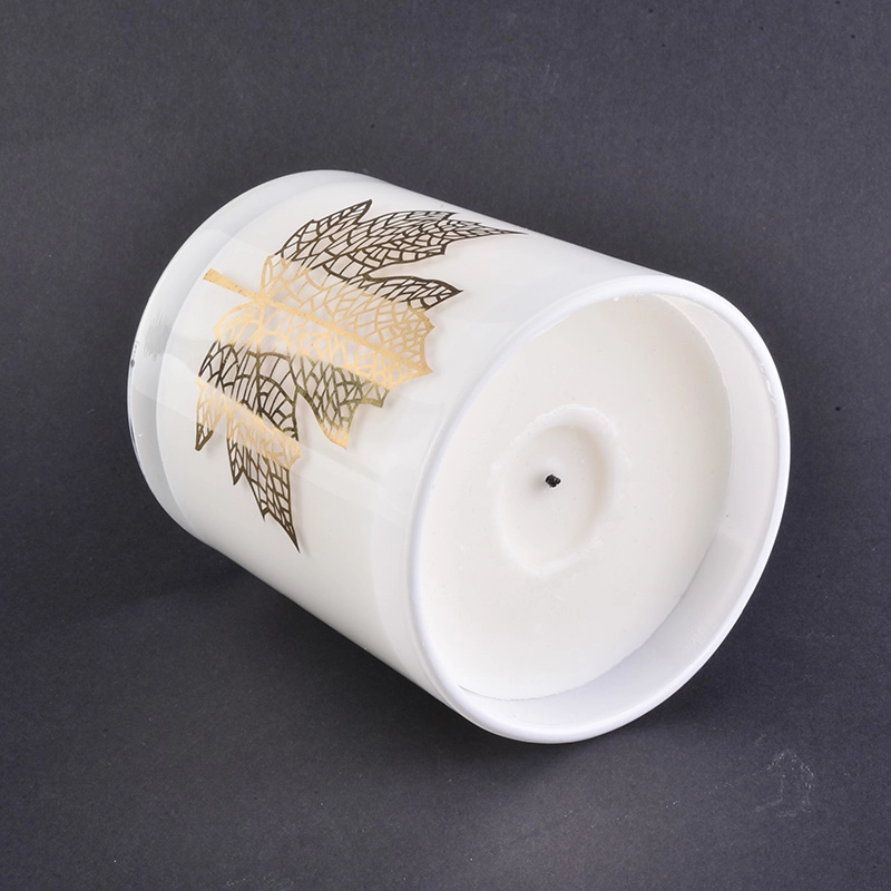 matte white glass candle jar with gold decal logo wholesale candle holder