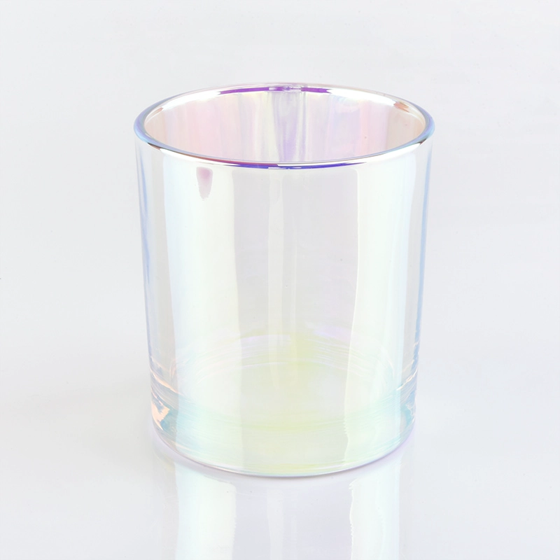 luxury iridescent glass candle jar with lid