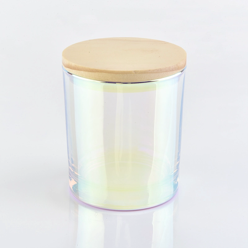 luxury iridescent glass candle jar with lid