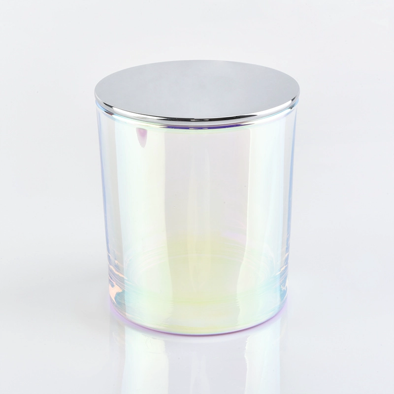 luxury iridescent glass candle jar with lid