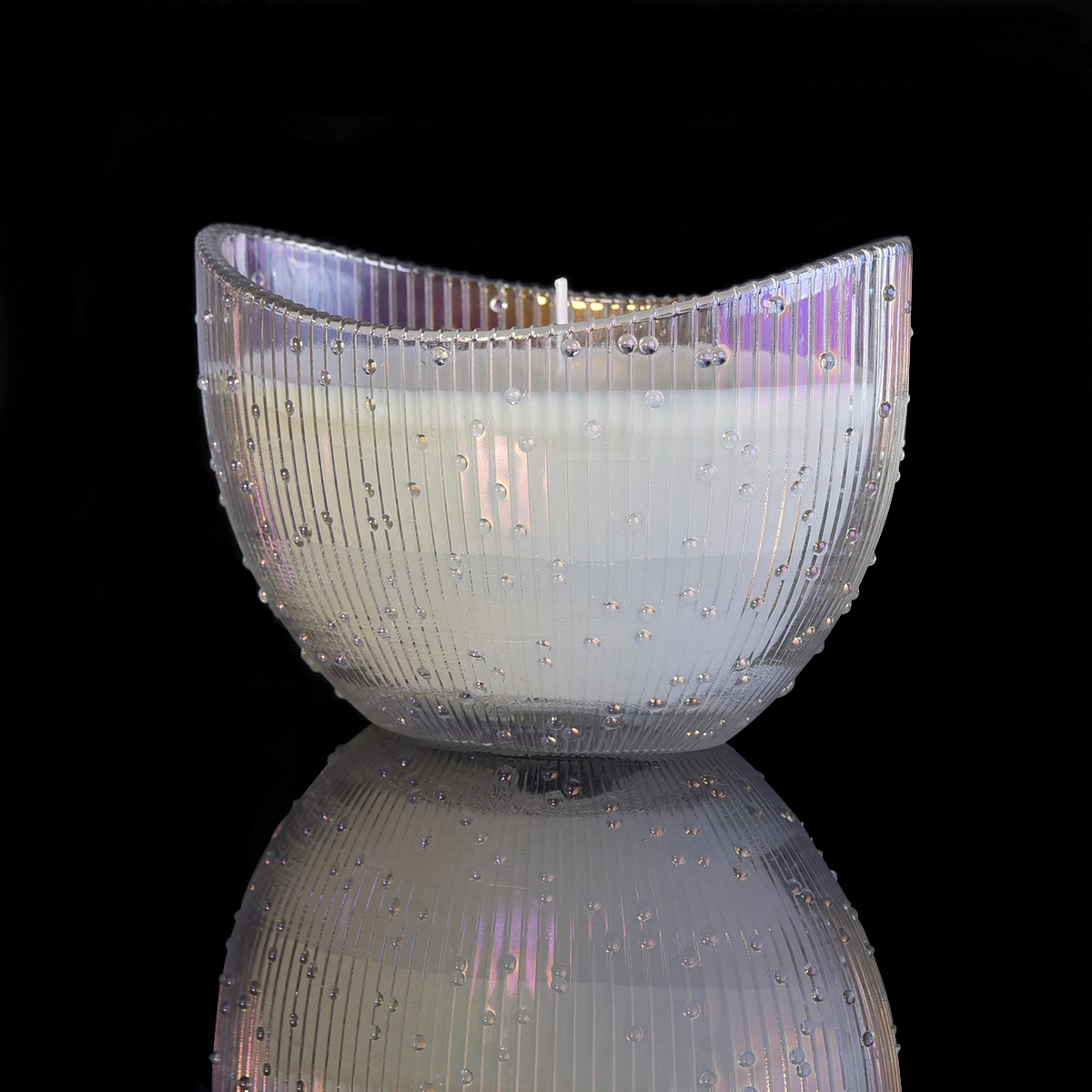 Iridescent decoration boat shape glass candle holder from Sunny Glassware