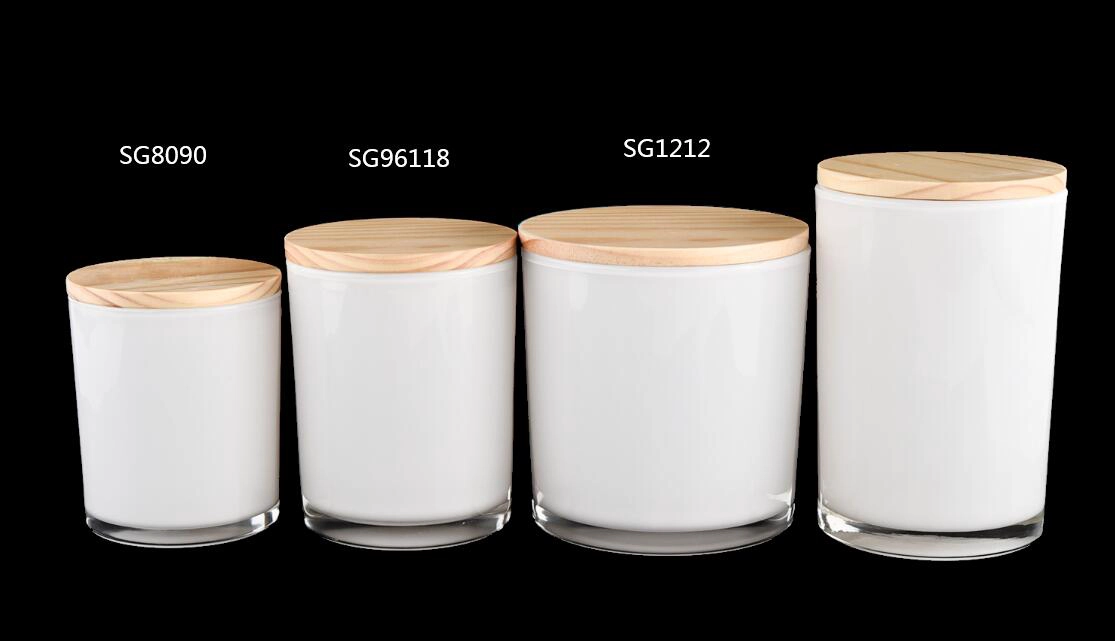different sizes black glass candle jars with wooden lid