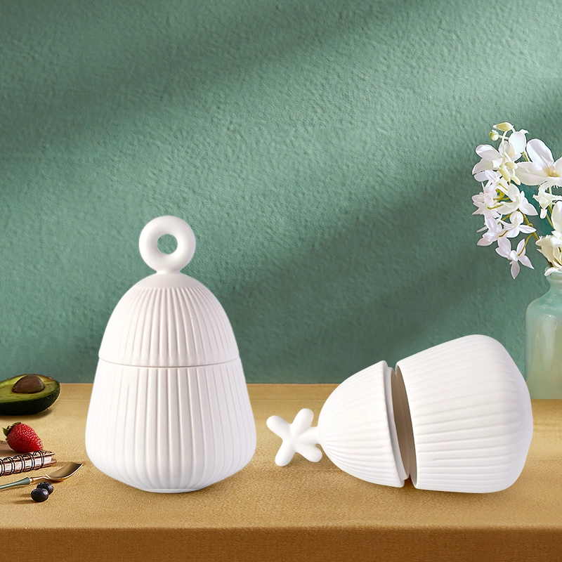 9oz Luxury matte ceramic candle jars with lid V-Shaped design