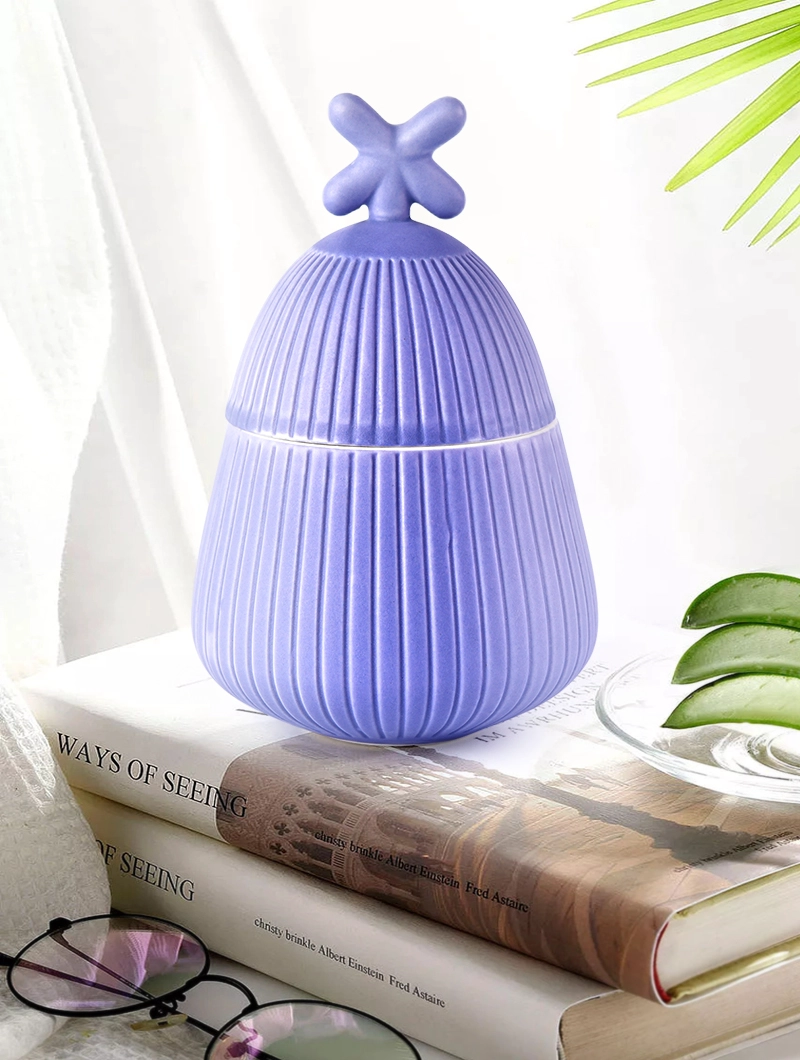 9oz Luxury matte ceramic candle jars with lid V-Shaped design