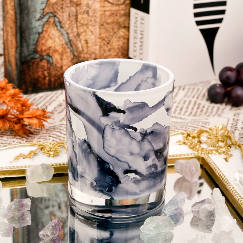 New unique glass candle jars 8 oz marble glass jar for scented candle