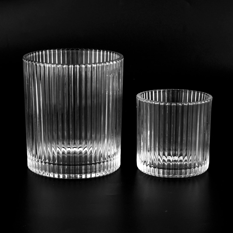 Large stripe pattern glass candle jars and candle holders 