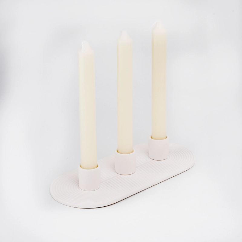 set of 3 white ceramic candle sticks holder