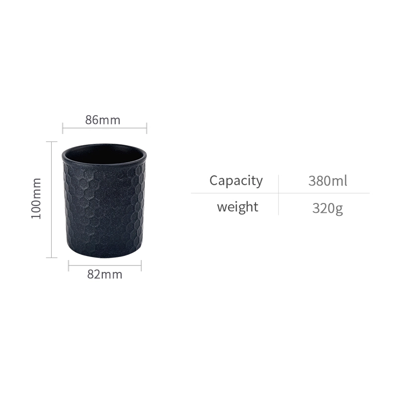 black honeycomb debossed pattern ceramic candle vessel