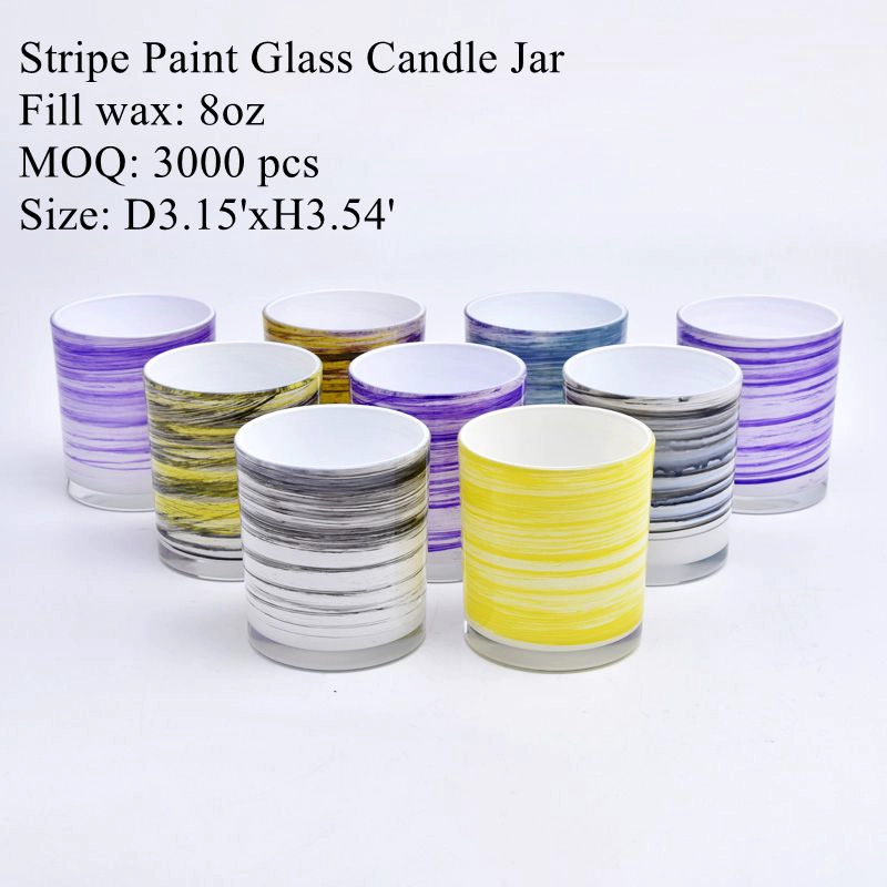 luxury stripes color painting glass candle jar