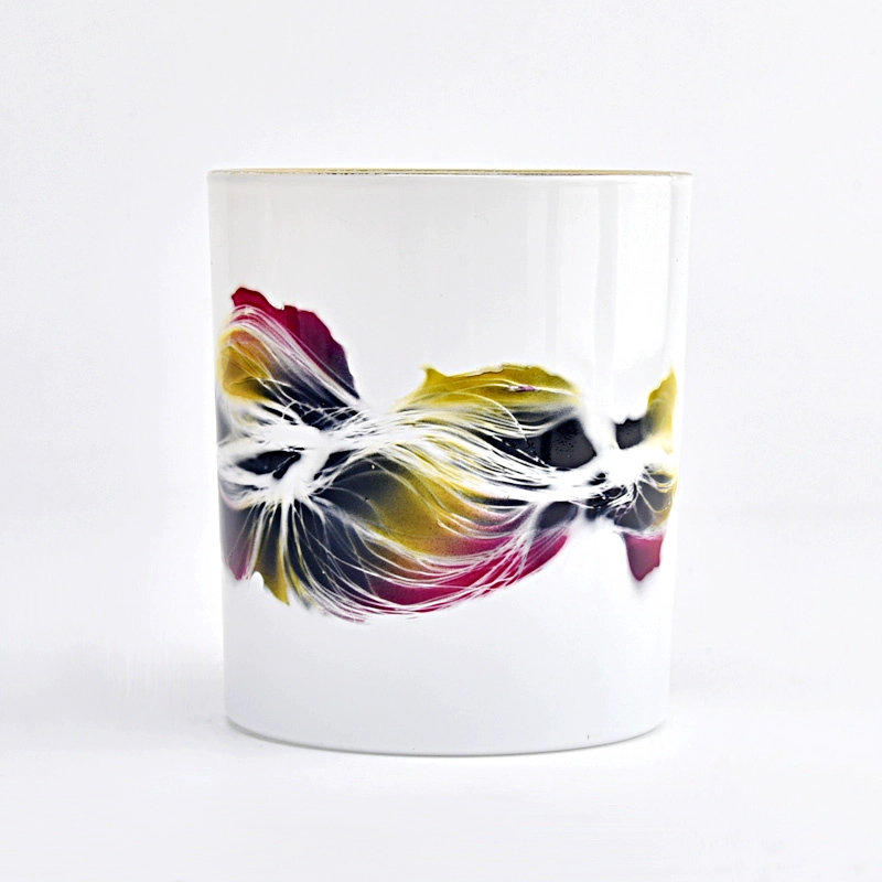 luxury hand paint artwork 10oz glass candle jar with gold rim luxury hand paint artwork 10oz glass candle jar with gold rim