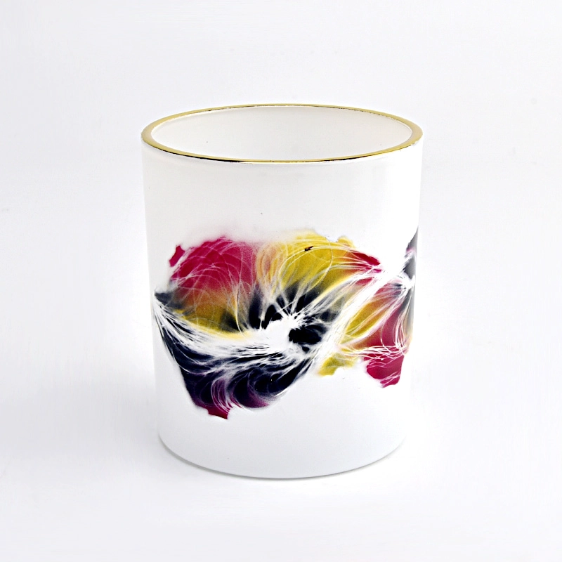 luxury hand paint artwork 10oz glass candle jar with gold rim luxury hand paint artwork 10oz glass candle jar with gold rim