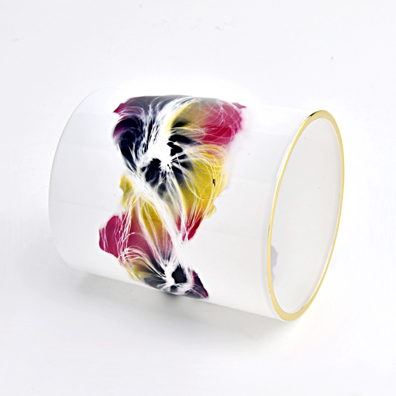 luxury hand paint artwork 10oz glass candle jar with gold rim luxury hand paint artwork 10oz glass candle jar with gold rim
