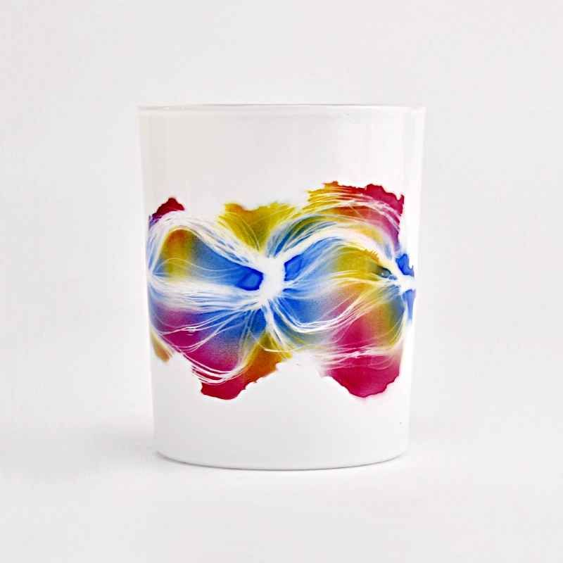white glass candle holder with colorful painting 250ml candle jars