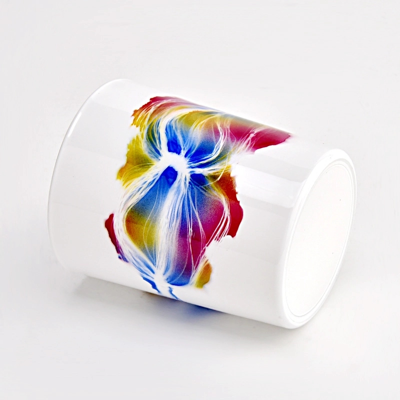 white glass candle holder with colorful painting 250ml candle jars