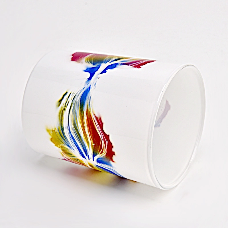 white glass candle holder with colorful painting 250ml candle jars