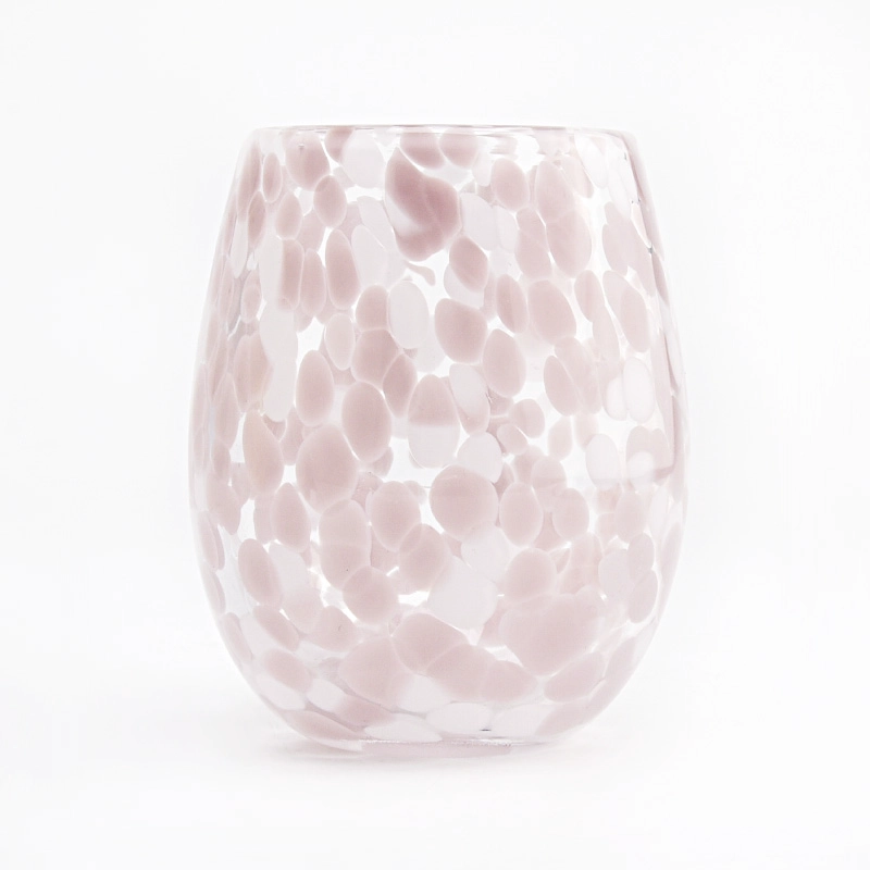 egg shaped hand made glass vessel for candle pink decorative