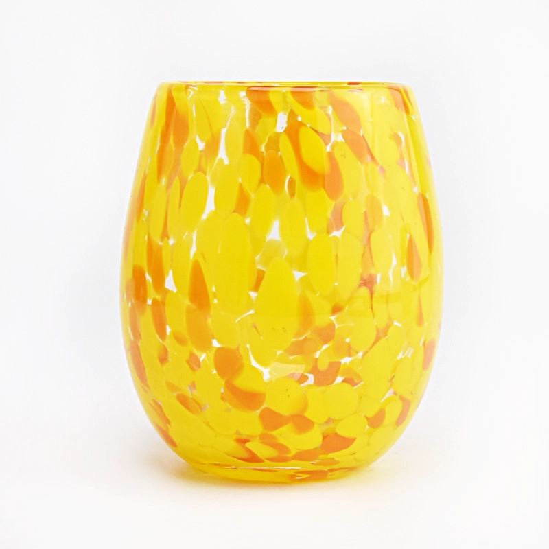 egg shaped hand made glass candle holder yellow luxury candle vessel