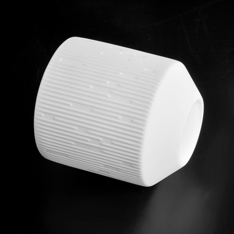 Tapered bottom ceamic candle jar with white stripe wholesale