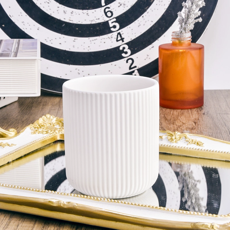 400ml Matte White Ceramic Candle Vessels Striped Ceramic Candle Vessels Wholesale 400ml Matte White Ceramic Candle Vessels Striped Ceramic Candle Vessels Wholesale