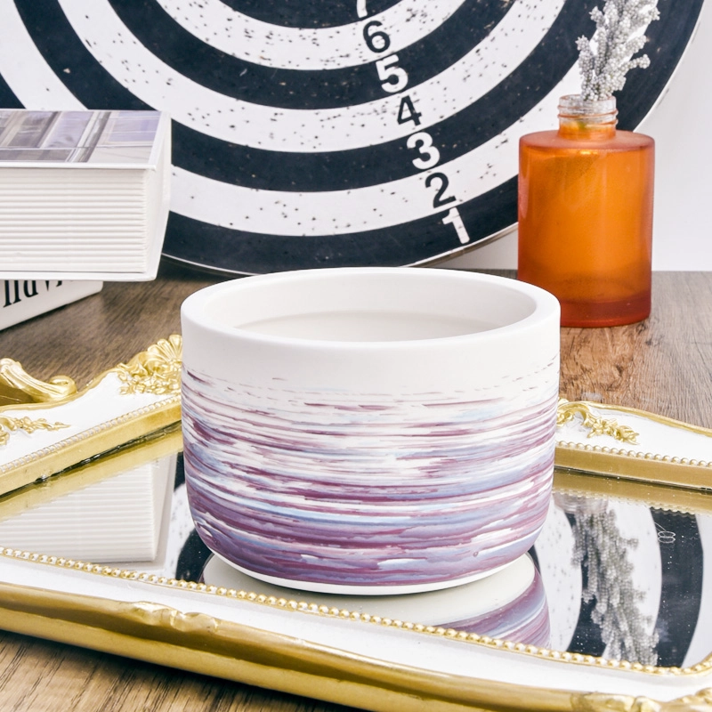 Fancy Brush Paint Color Empty Ceramic Candle Jar Wholesale Fancy Brush Paint Color Empty Ceramic Candle Jar Wholesale
