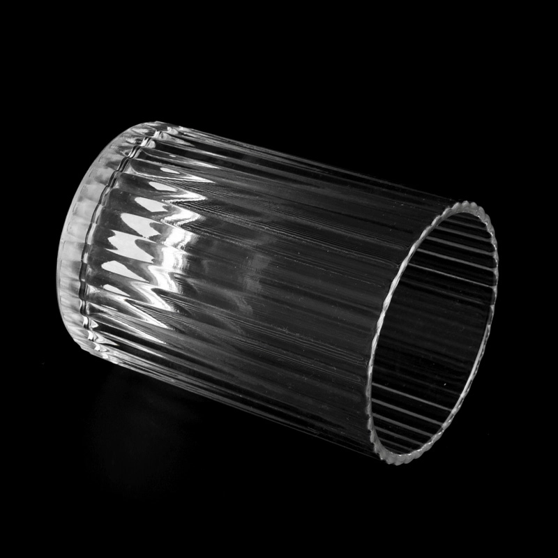 wholesale 8oz vertical striped glass candle holder supplier