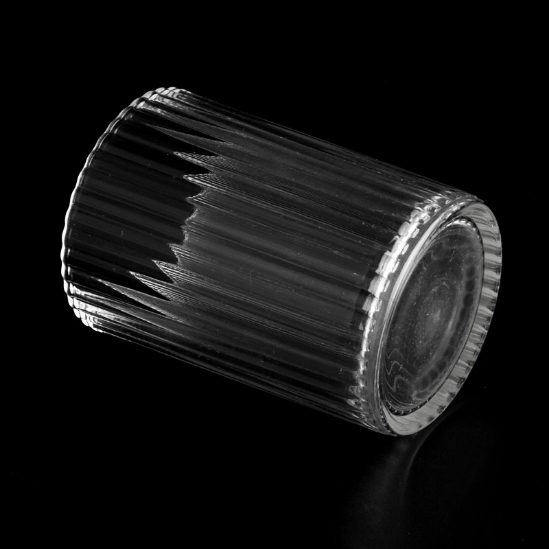 wholesale 8oz vertical striped glass candle holder supplier