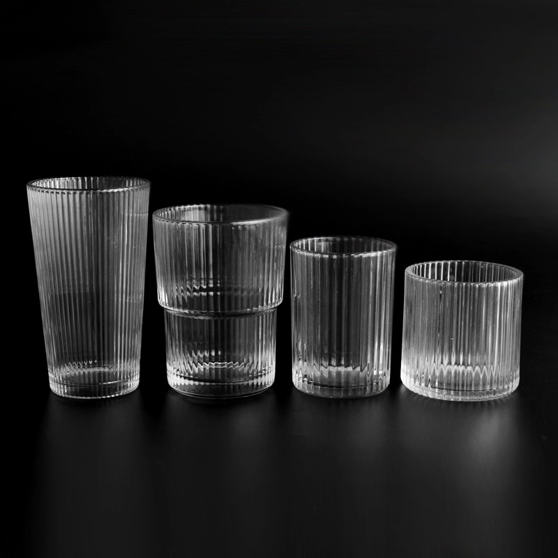 wholesale 8oz vertical striped glass candle holder supplier