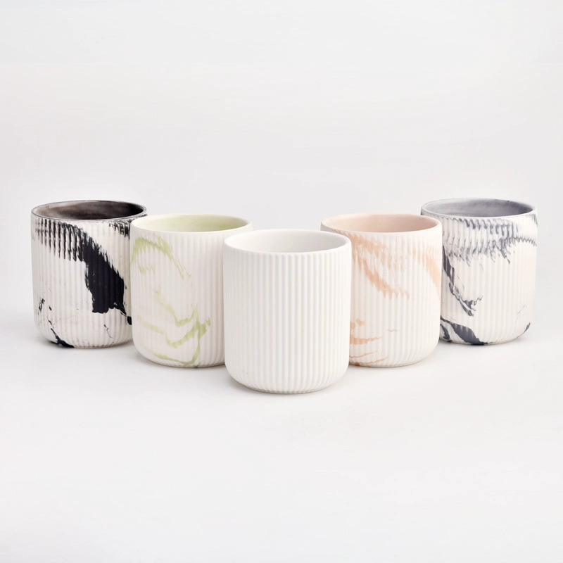 Empty Matte Ceramic Candle Vessel Colorful Marble Candle Jars Wholesale