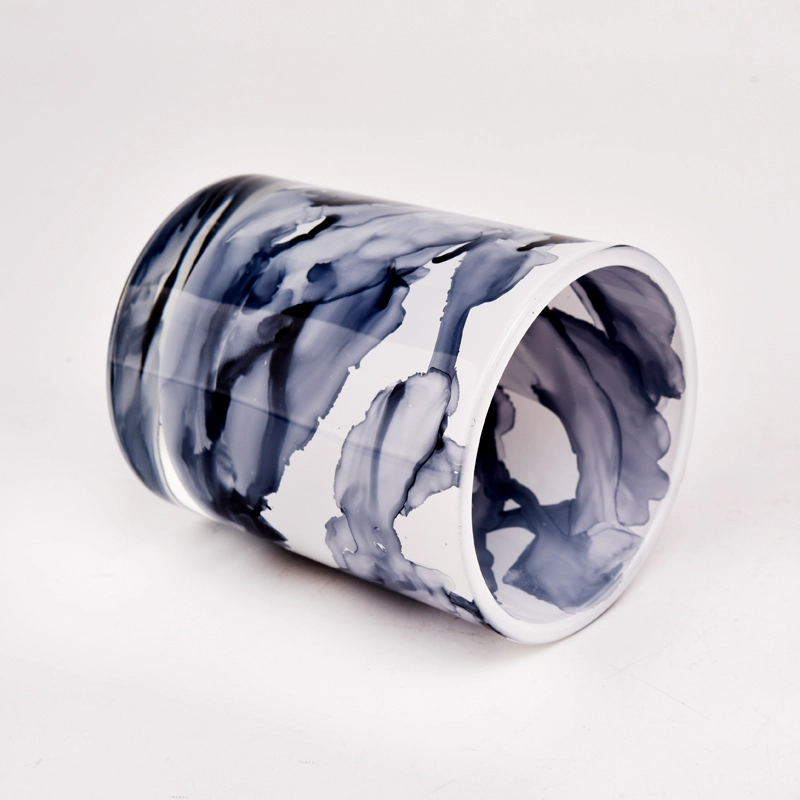 white and black mixed color glass candle jars with marble effect