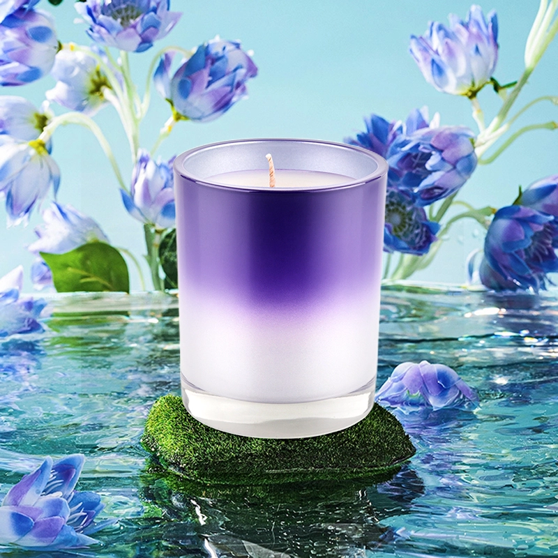 white and purple gradient glass candle vessels
