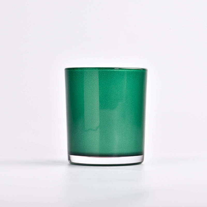 Newly design green color with crack effect on the 400ml glass candle holder in bulk