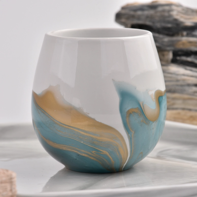 luxury white ceramic candle jar with blue artwork painting luxury white ceramic candle jar with blue artwork painting