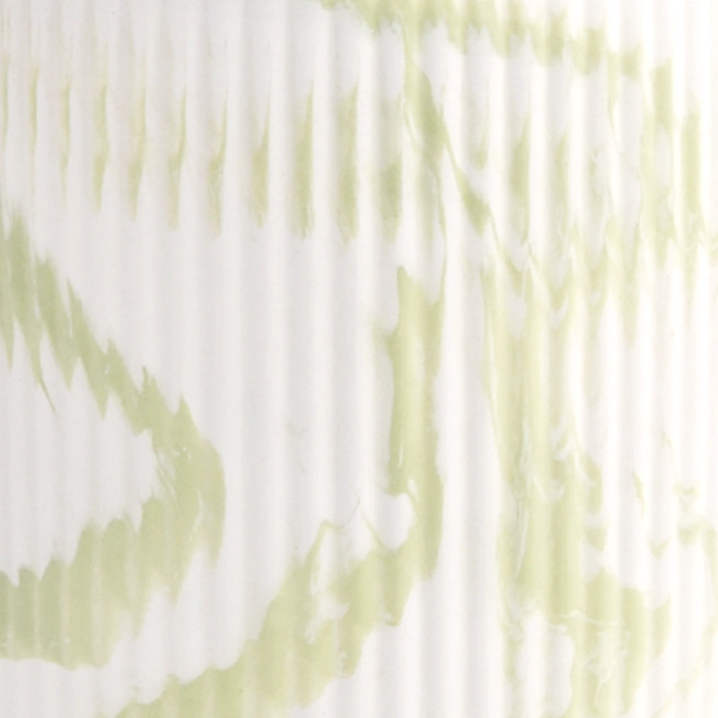Customized green color artwork effect on the 450ml vertical line ceramic candle holder for supplier