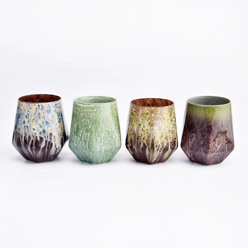 Newly design rock effect deco on the 300ml irregular glass candle jar for supplier Newly design rock effect deco on the 300ml irregular glass candle jar for supplier