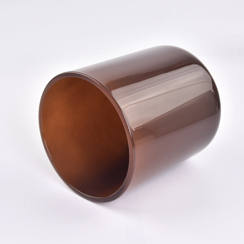 Popular 500ml tranparent amber color on the round bottom glass candle holder for wholesale