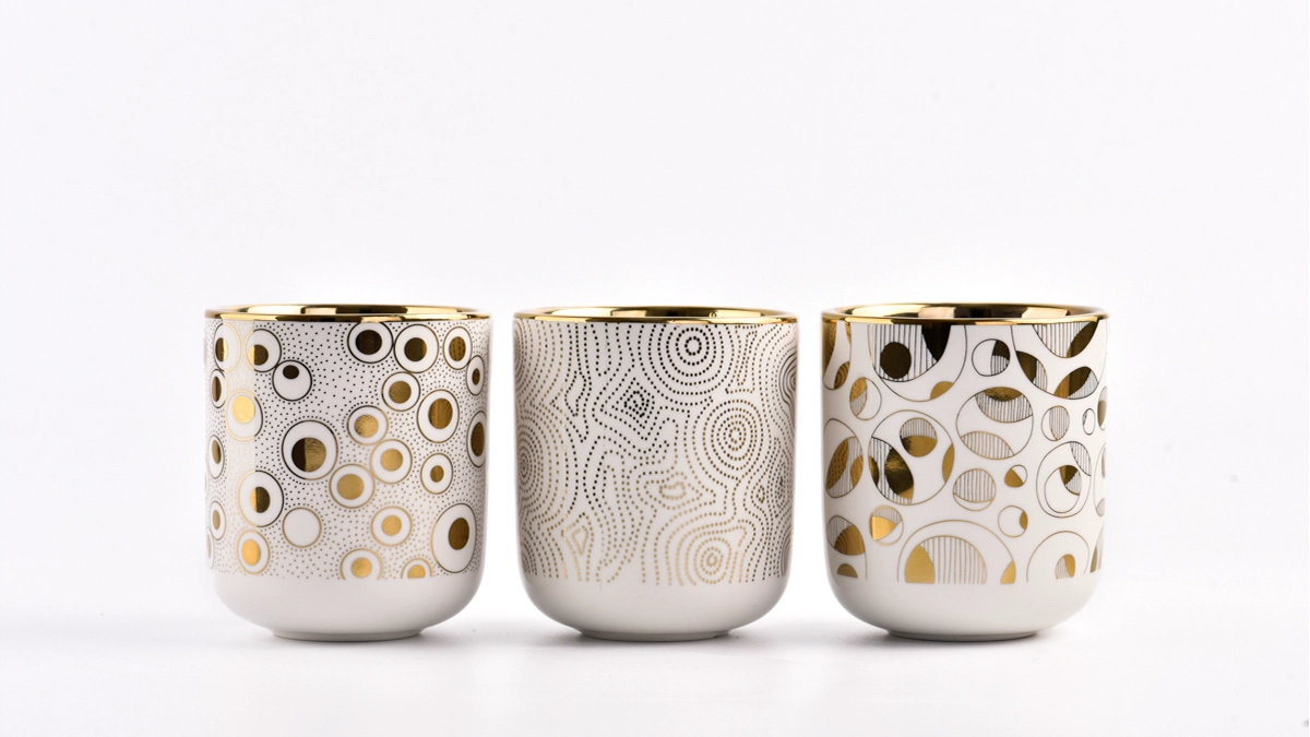 golden ceramic stoneware candle jars with rose outside golden ceramic stoneware candle jars with rose outside