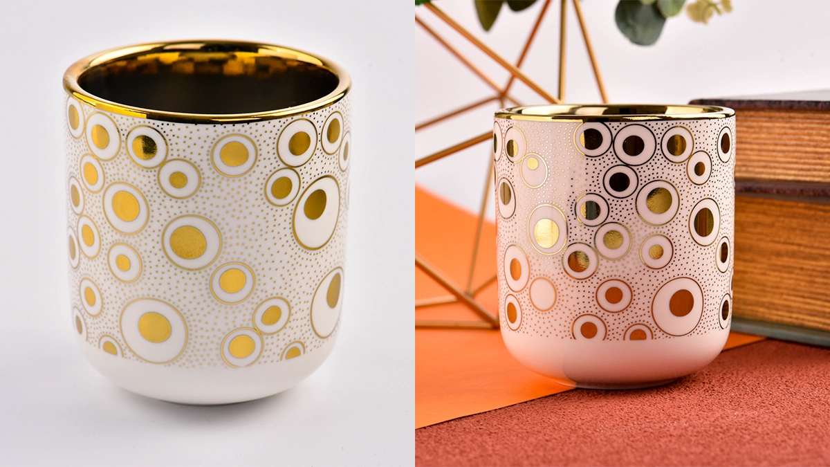 golden ceramic stoneware candle jars with rose outside golden ceramic stoneware candle jars with rose outside