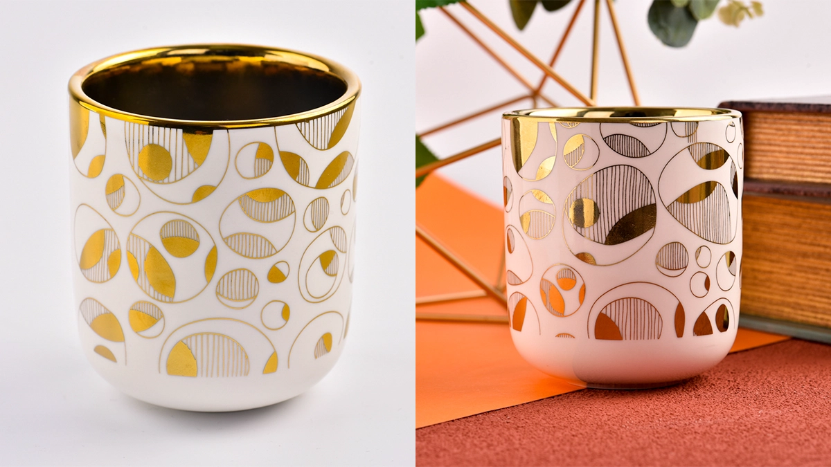 golden ceramic stoneware candle jars with rose outside golden ceramic stoneware candle jars with rose outside